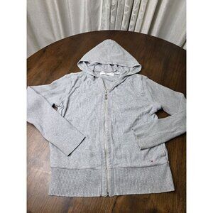 Tommy Hilfiger Women's Gray Cotton Hoodie Knit Sleeve Full-Zip Sweater Large
